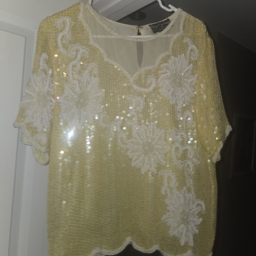 Beaded Yellow Floral Sequin Women's Top